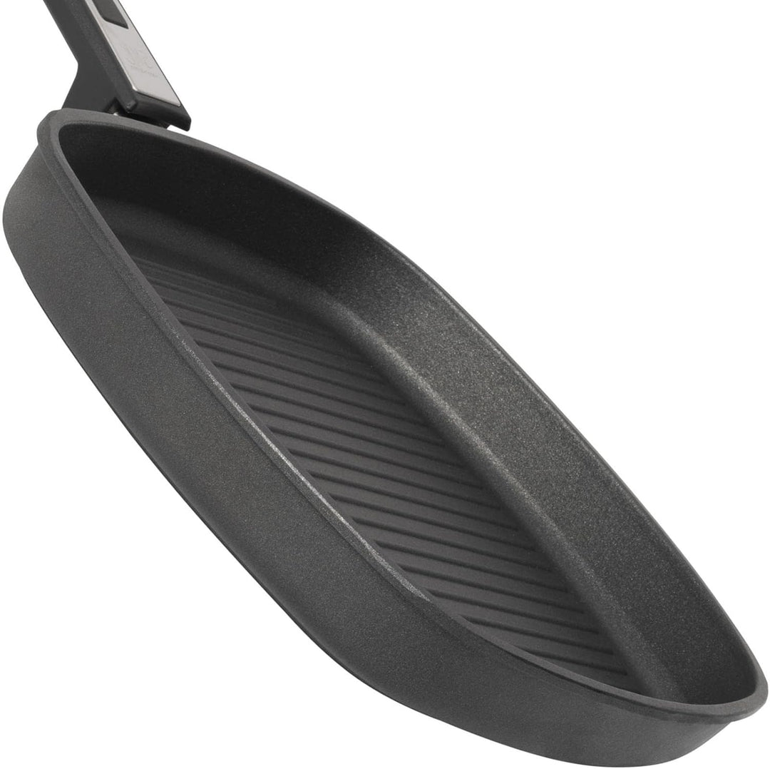 SKK grosse Aluguss Grillpfanne 28x28 cm - ohne Induktion - flache viereckige Antihaft Steakpfanne ge