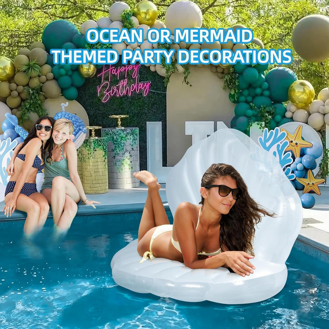 Aufblasbare Muschel Luftmatratze mit Perlenball, Riesiger Muschel-Pool-Schwimmer & Loungesessel, Pre
