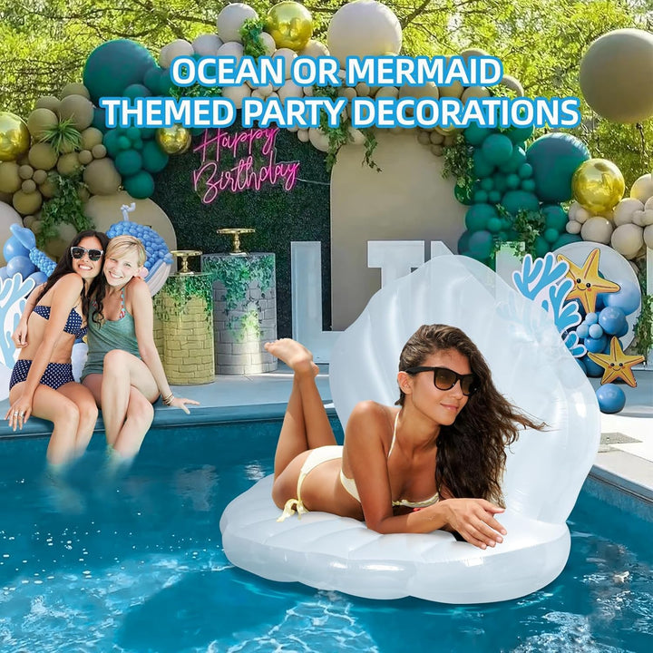 Aufblasbare Muschel Luftmatratze mit Perlenball, Riesiger Muschel-Pool-Schwimmer & Loungesessel, Pre