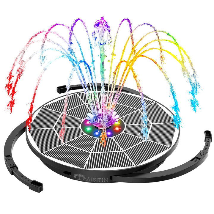 AISITIN 3,5W LED Solar Springbrunnen mit Verstellbare Stützstange Buntes Teichpumpe Solarbrunnen mit