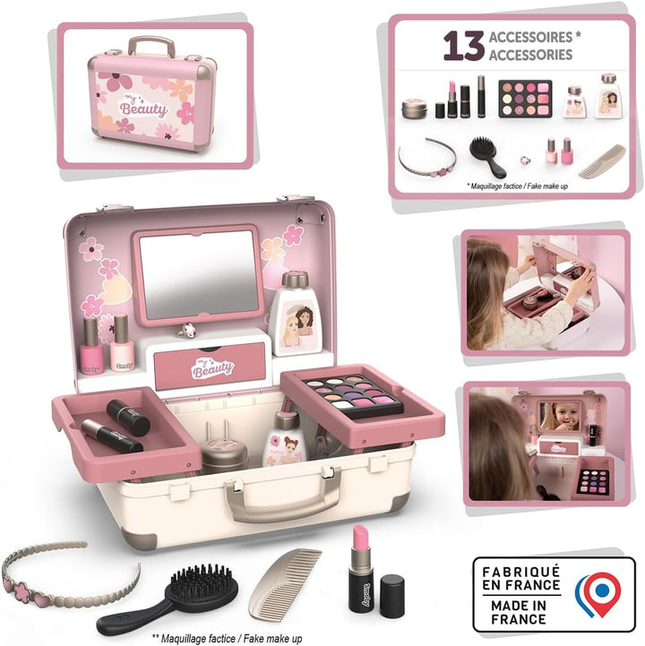 Smoby - My Beauty Kosmetikkoffer – Frisieren + Schminken - Mitnehm-Spielkoffer mit Spiegel & Zubehör
