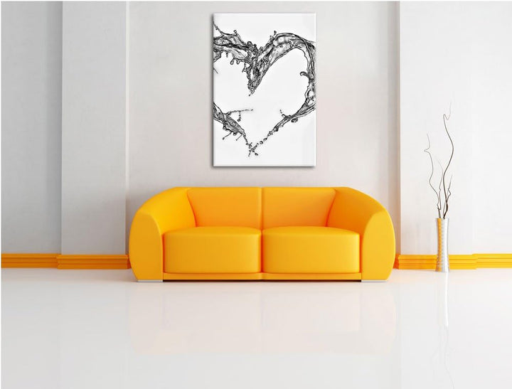 Pixxprint Herz aus Wasser / 100x70cm Leinwandbild bespannt auf Holzrahmen/Wandbild Kunstdruck Dekora