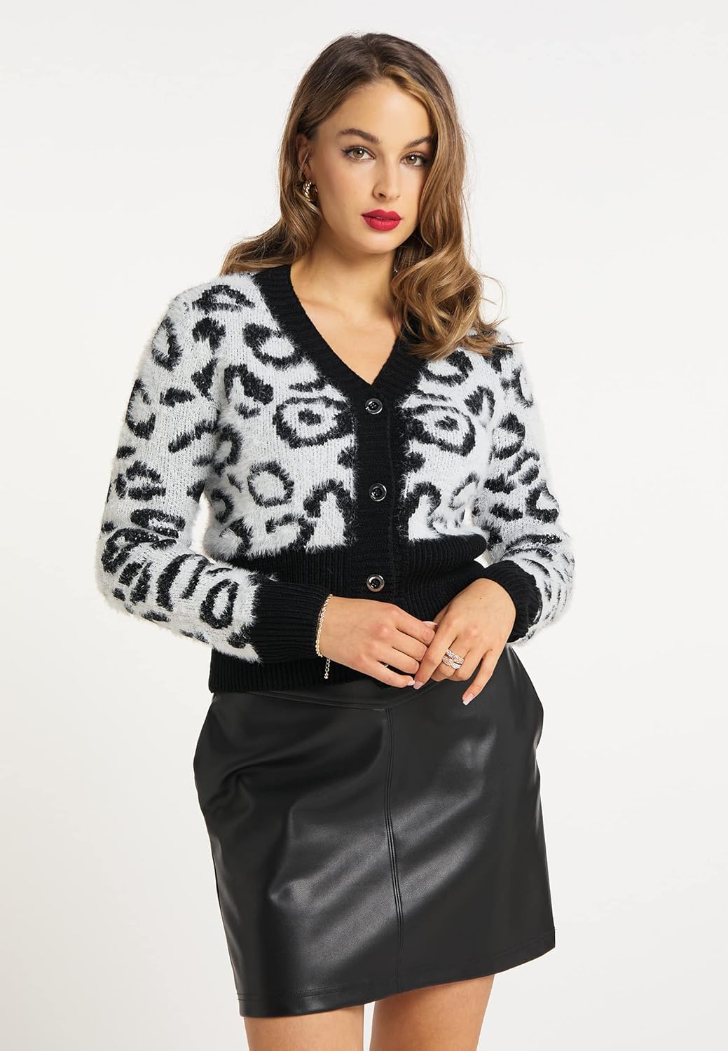 faina Damen Sweater XS-S Wollweiss Schwarz, XS-S Wollweiss Schwarz