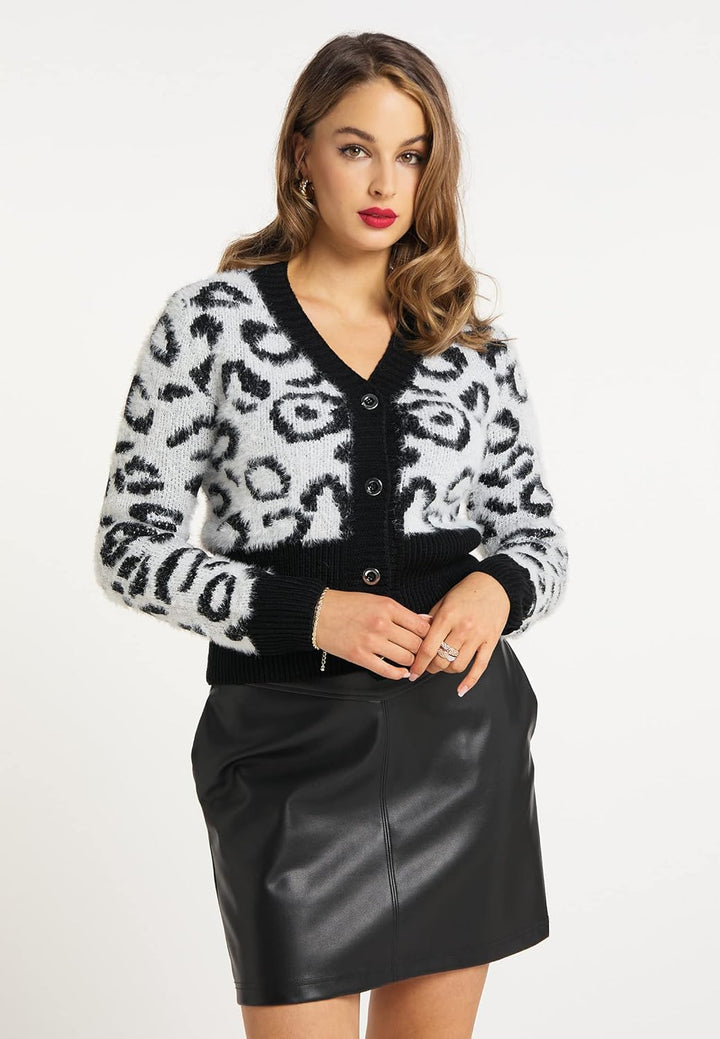 faina Damen Sweater XS-S Wollweiss Schwarz, XS-S Wollweiss Schwarz