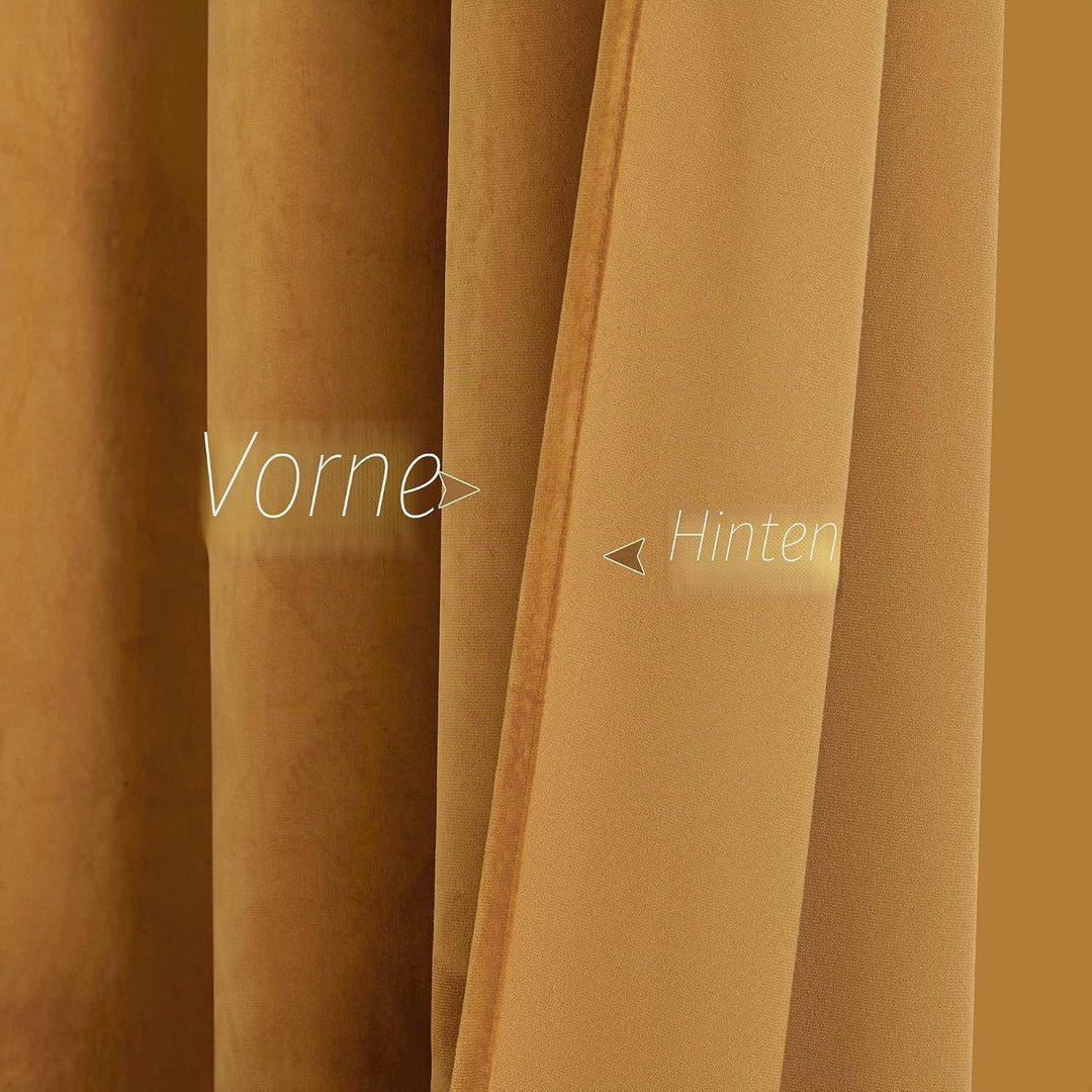 PONY DANCE Samtvorhang Kräuselband Gardinen Samt Gold Wohnzimmer Vorhänge (300g/m²) 2er Set H 240 x