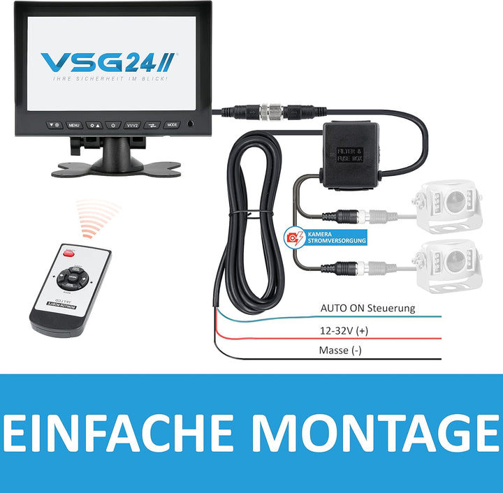 VSG24 24136 – 7“ Rückfahrsystem mit Kugelkopfkamera, Kleintransporter, Sprinter, inkl. 20m Kabel, Na
