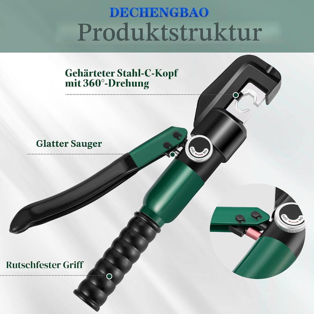 Hydraulische Kabelschuh-Crimpzange 6–70 mm², Werkzeugsatz für elektrische Kabelschuhe mit 8 Matrizen