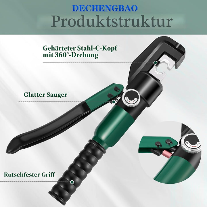 Hydraulische Kabelschuh-Crimpzange 6–70 mm², Werkzeugsatz für elektrische Kabelschuhe mit 8 Matrizen