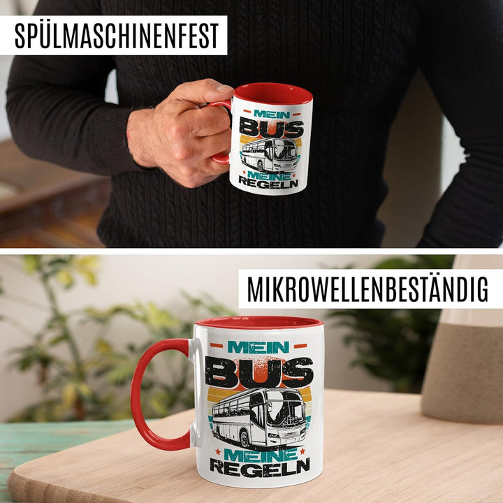 Tasse Busfahrer Geschenk Mein Bus meine Regeln, Kaffeetasse Busfahrerin Transport Arbeit Humor Witzi