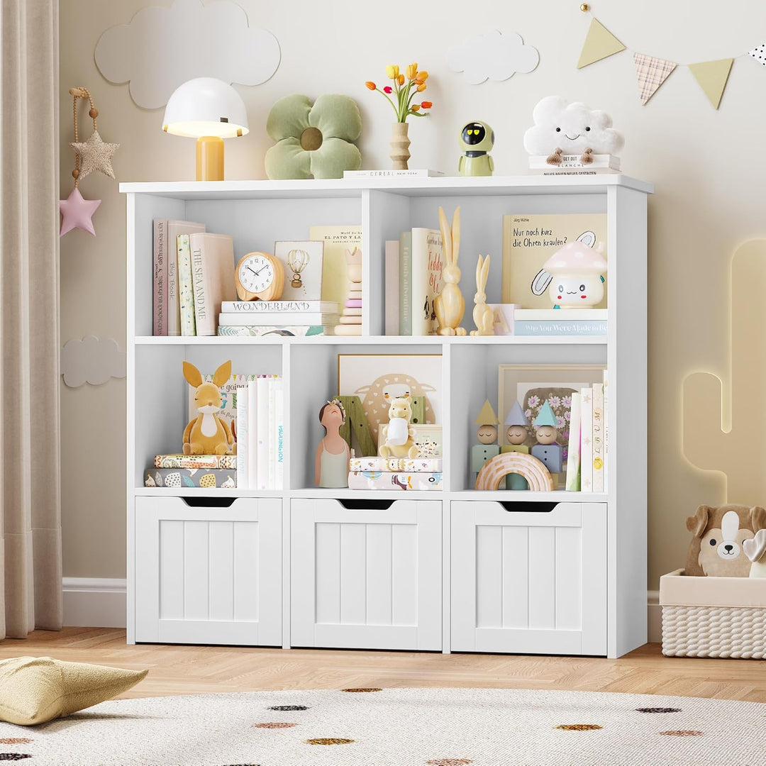 FOREHILL Kinderregal mit Boxen auf Rollen, Kinderzimmer Möbel, Spielzeugregl, Aufbewahrungregal,Büch