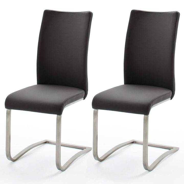 Robas Lund Esszimmerstuhl Leder Schwarz 2er Set, belastbar bis 130 kg, Schwingstuhl mit Rindsleder,