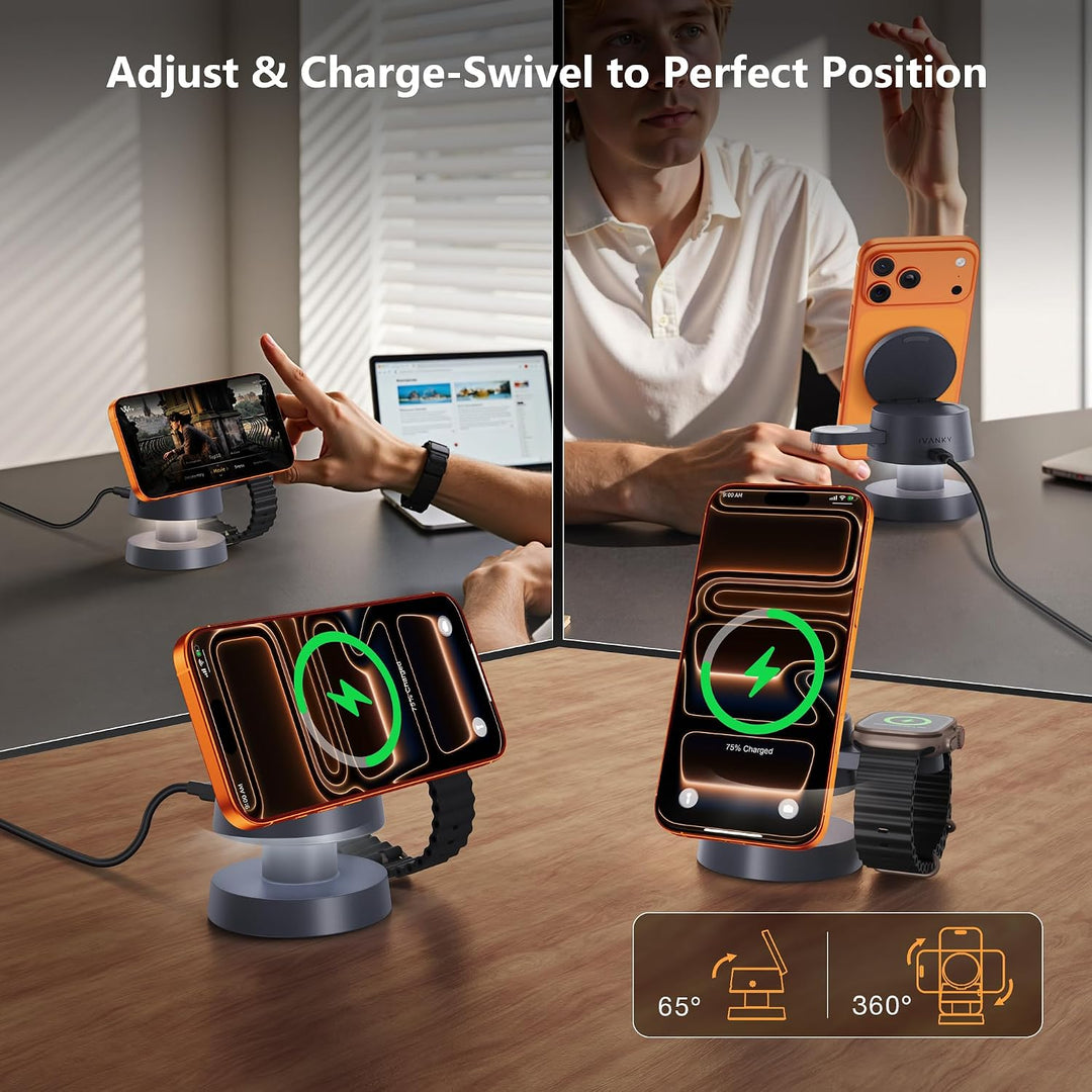 iVANKY 5-in-1-Wireless-Ladegerät für iPhone 17 Ladestation mit Nachtlicht, 15 W 3-in-1-Reiseständer