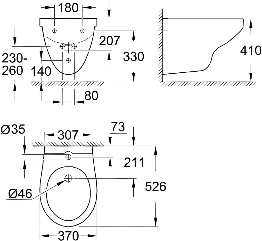GROHE Bau Keramik Wandbidet - mit 1 Hahnloch alpinweiss 39433000, Wandbidet