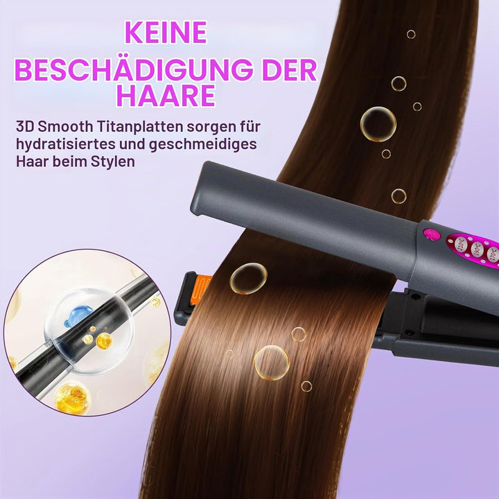 OBEST Kabelloser Haarglätter,2-in-1 Kabelloses Glätteisen und Lockenstab,Tragbarer Reise-Mini-Haargl