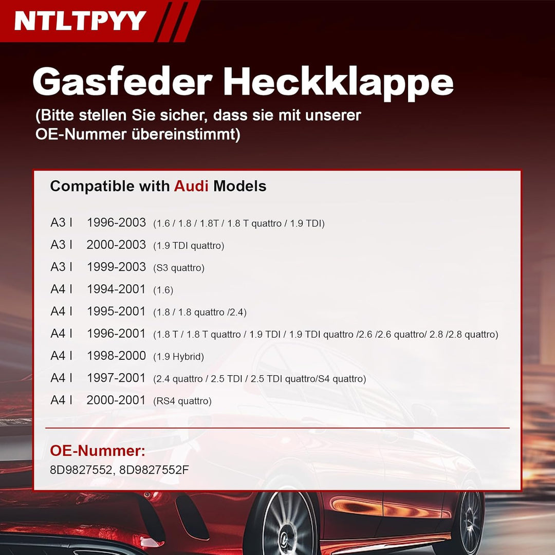 Heckklappen Gasdruckfeder Kompatibel mit Audi A3 1996-2003 8L1 A4 1994-2001 B5 8D5, 2 Stück Heckklap