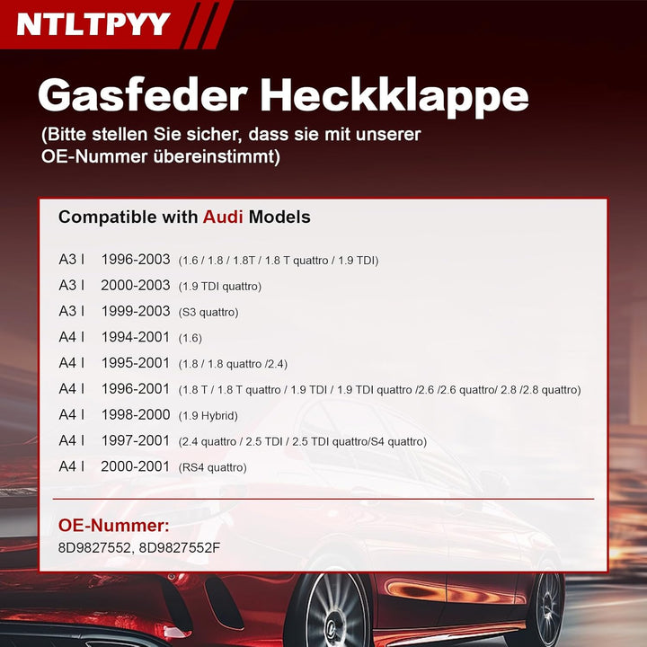 Heckklappen Gasdruckfeder Kompatibel mit Audi A3 1996-2003 8L1 A4 1994-2001 B5 8D5, 2 Stück Heckklap