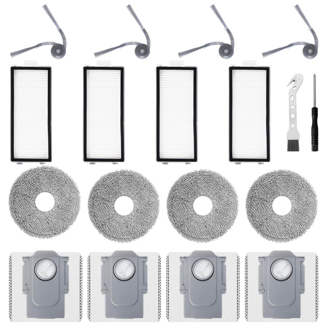 Ersatzteile ZubehörSet für roborock Saros Z70 Saugroboter, 4 HEPA-Filter, 4 Wischtücher, 4 Seitenbür