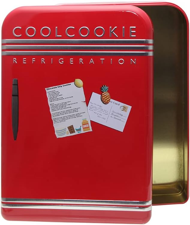 Blechdose in Retro-Stil Mini-Kühlschrank Aufbewahrungsdose 20 cm x 28 cm, lebensmittelecht, mit POWE