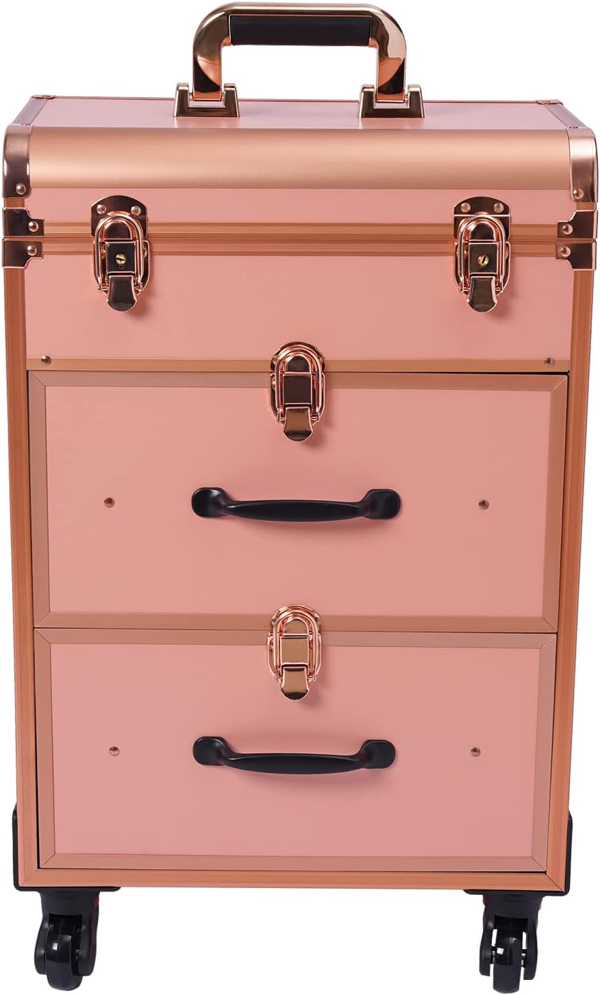 Kosmetikkoffer Trolley, Professionell Make Up Koffer mit Schublade und mit Rollen, Abschliessbar Sch