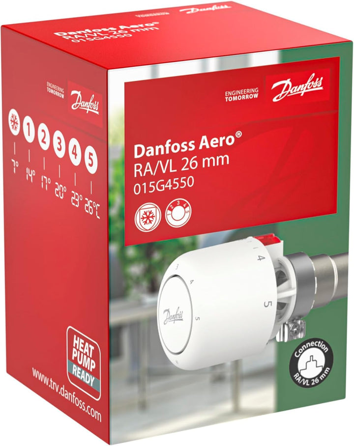 Danfoss Aero RAVL click, Thermostatkopf mit eingebautem Sensor, 26 mm Halsdurchmesser NEU 015G4550,