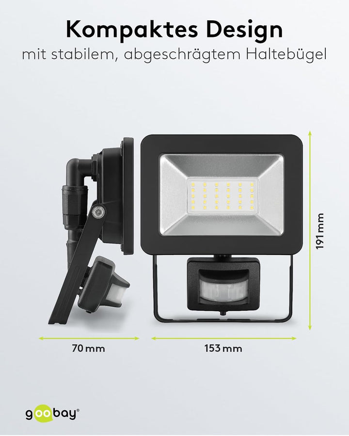 goobay 53881 LED Strahler Bewegungsmelder Aussen 30W / PIR Sensor Aussenstrahler IP44 / Neutralweiss