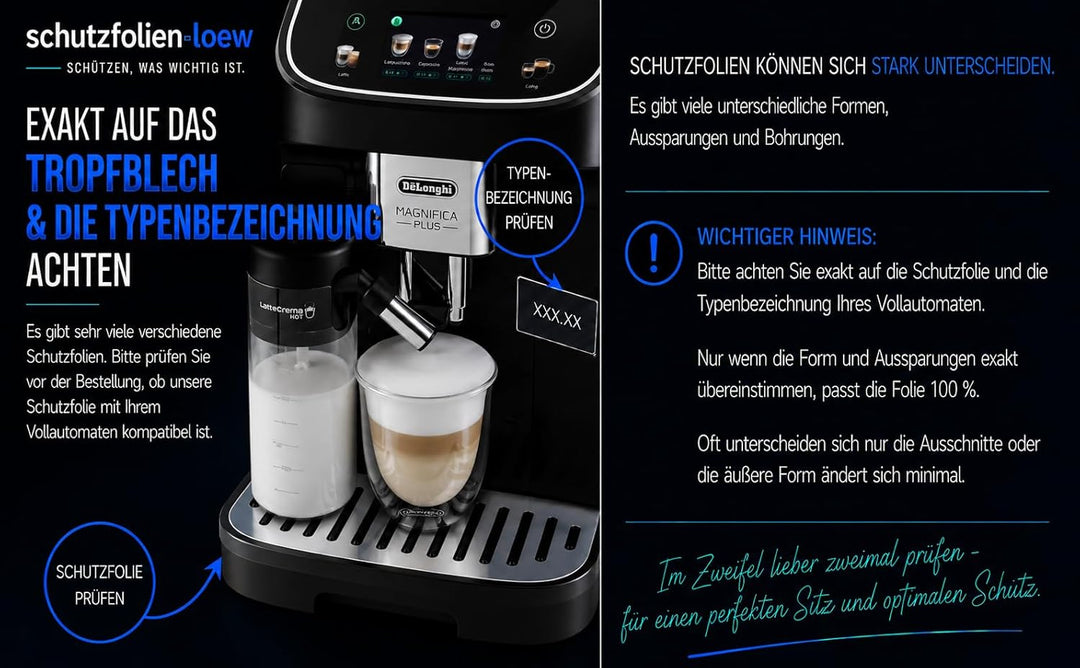 3 x Schutzfolie für DeLonghi Magnifica Plus ECAM 322.70 SB - 320.70 TB - 320.60 B - 320.60 W Tassena