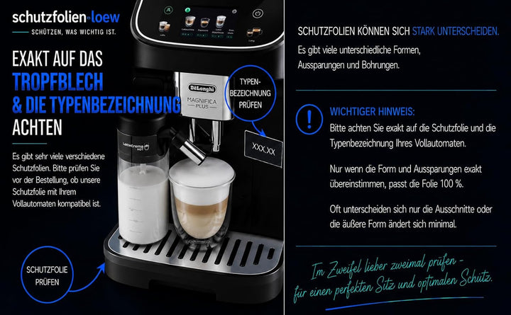 3 x Schutzfolie für DeLonghi Magnifica Plus ECAM 322.70 SB - 320.70 TB - 320.60 B - 320.60 W Tassena
