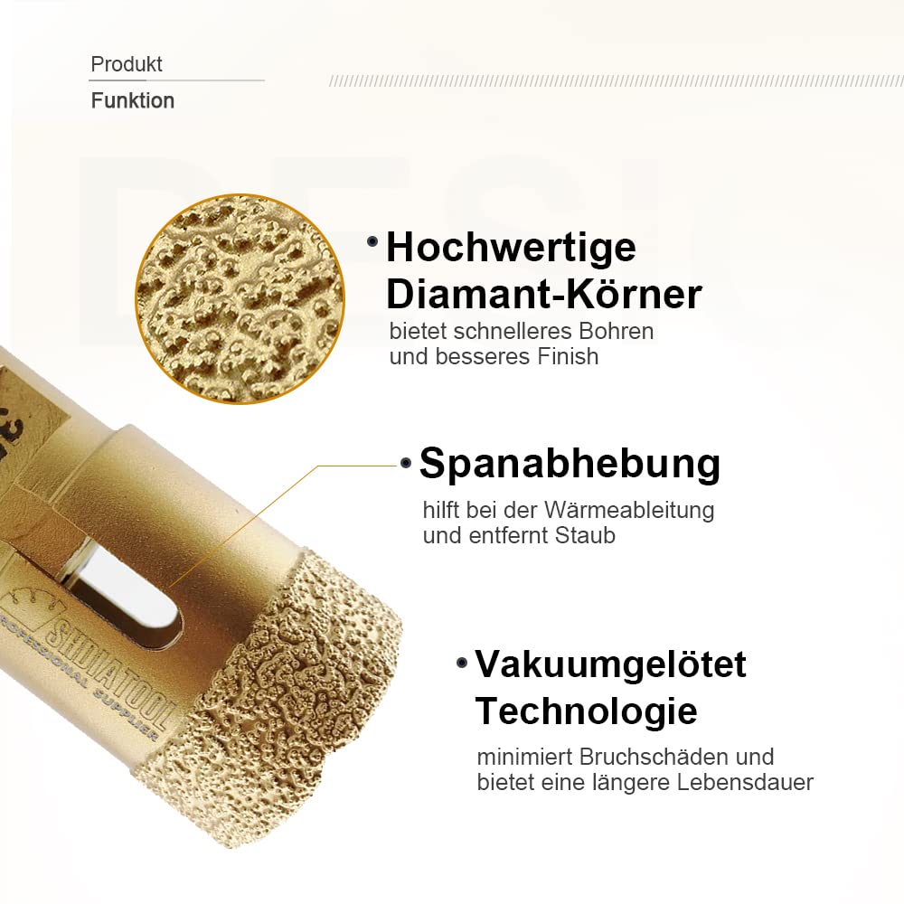 SHDIATOOL Diamant Bohrrone Fliesenbohrer mit M14 Gewinde Vakuumgelötete Diamant Lochsäge für Porzell