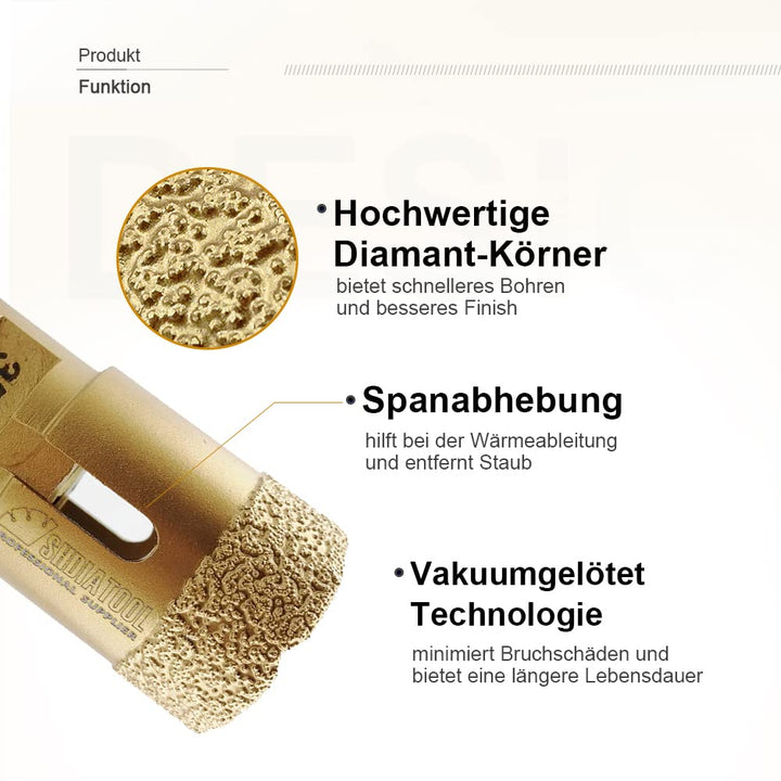 SHDIATOOL Diamant Bohrrone Fliesenbohrer mit M14 Gewinde Vakuumgelötete Diamant Lochsäge für Porzell