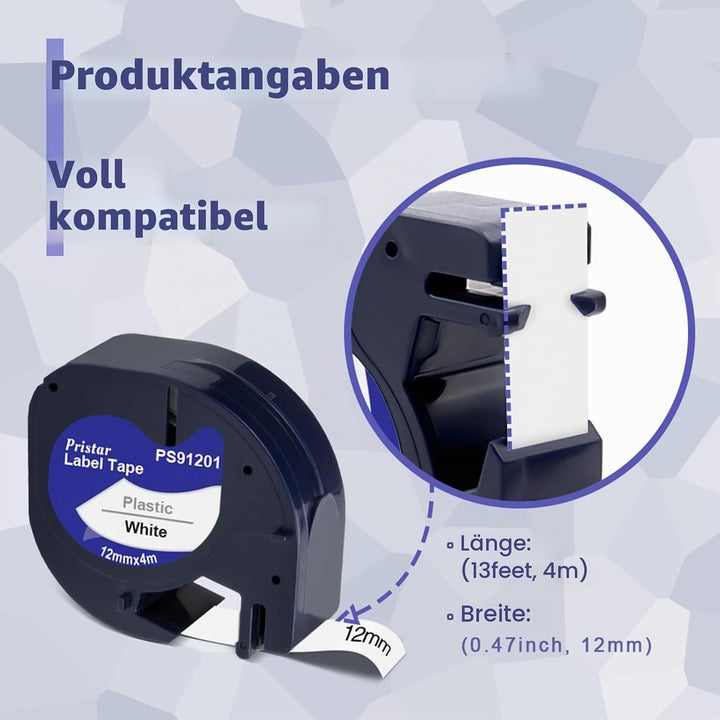 Pristar 8x Etikettenband für Dynmo Kunststoff Schriftband 91221 91201 12mm x 4m Kompatible für Dynmo