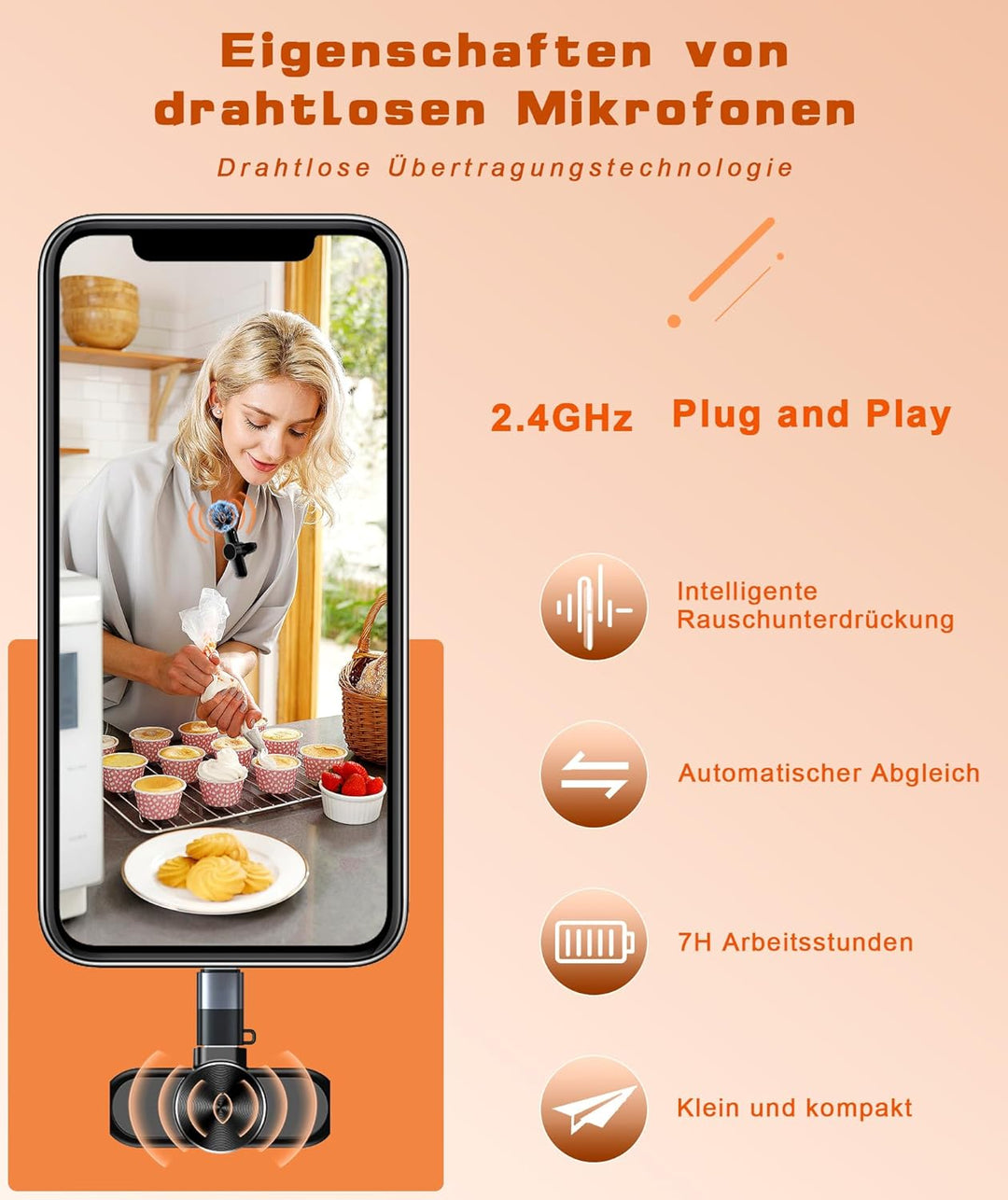 Lavalier Mikrofon Kabellos, Handy USB C Mikrofon für i*Phone iPad Android Handy, Plug and Play Mini