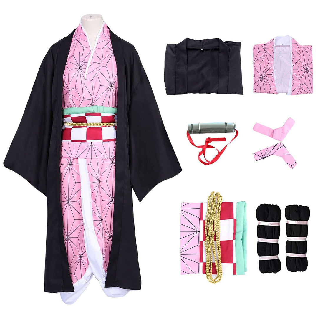 Formemory Nezuko Cosplay Kostüm Anzug Herren 8PCS Nezuko Kimetsu no Yaiba Kimono Halloween Anime kos