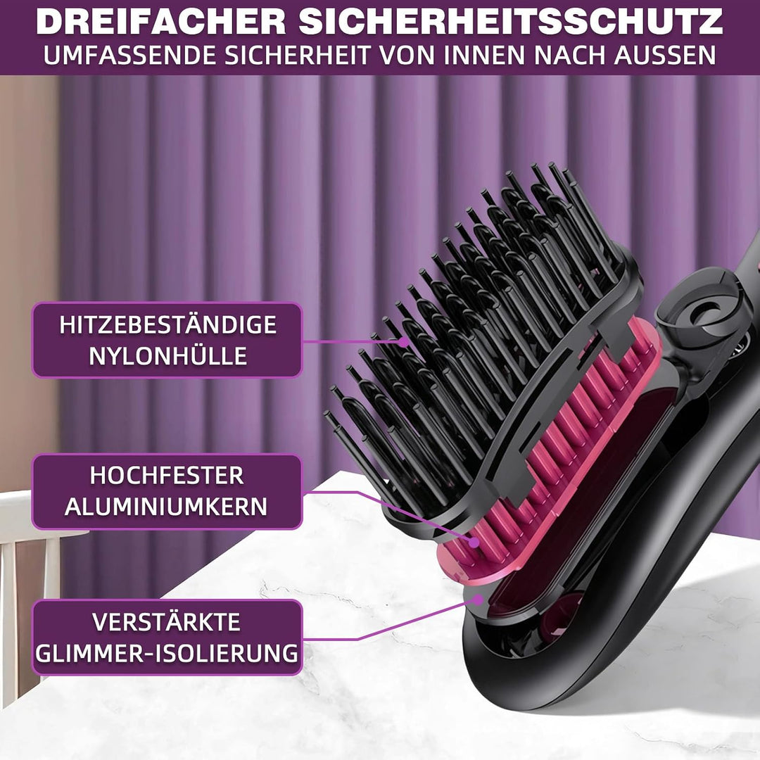 Glättbürste, Warmluftbürste für kurze Haare, Stylingbürste für kurze Haare | kabellos mit Pflegespra