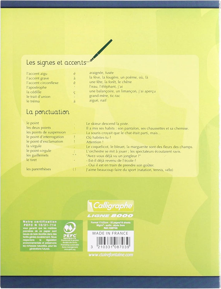 Clairefontaine 109703C - Packung mit 20 Heften Calligraphe 16 Blatt, 17x22cm, 90g, französische Line