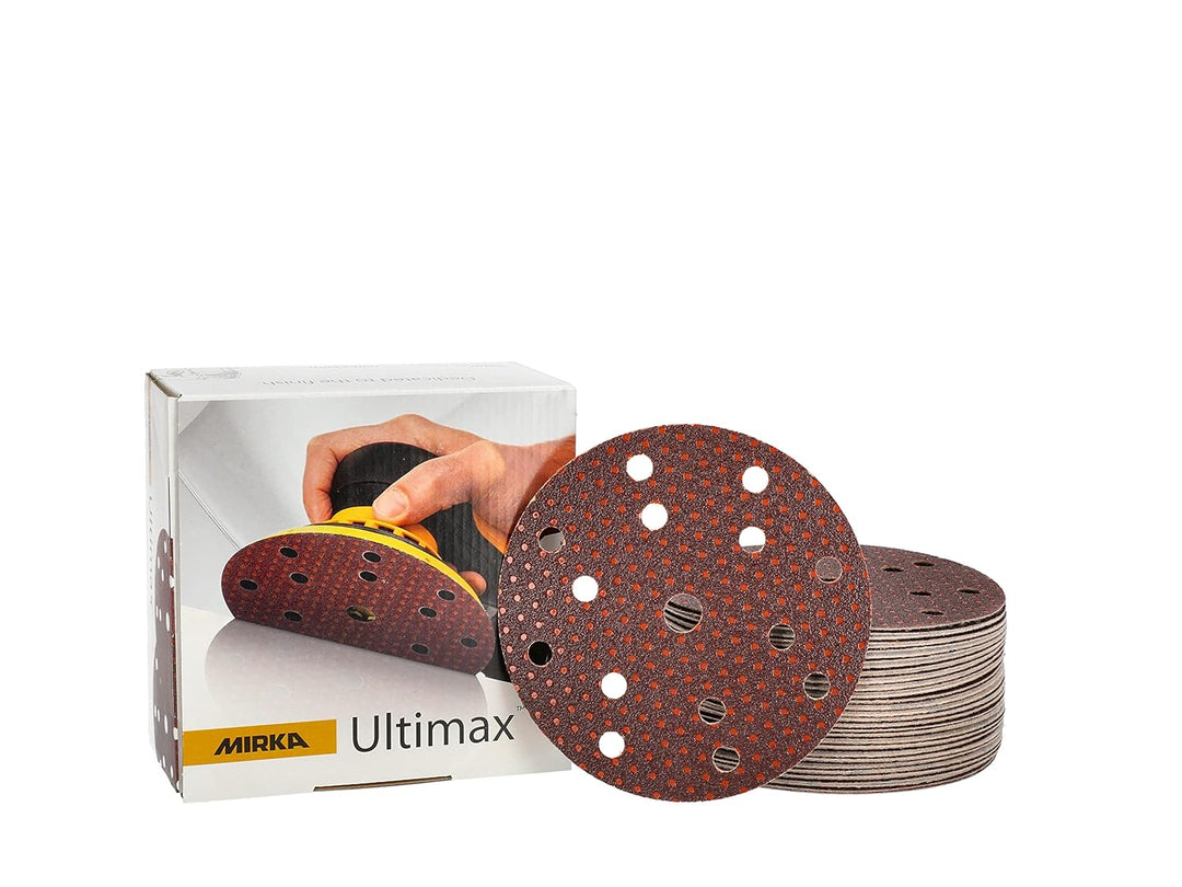 Mirka Ultimax Schleifpapier Ø 150mm Klett 15-Loch / Korn P60 / 50 Stk / Für 150mm Exzenter und Schle