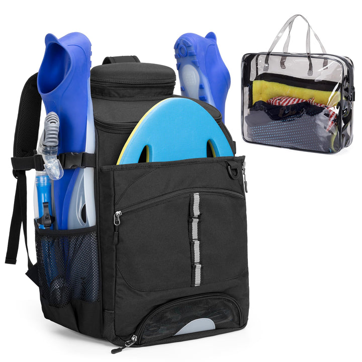 GOBUROS Schwimmrucksack mit transparenter PVC-Tasche separatem Schuhraum