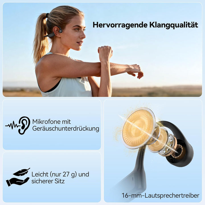 TECKNET Knochenschall Kopfhörer Bluetooth, Bone Conduction Headphones mit Mikrofon, Open Ear Sport K