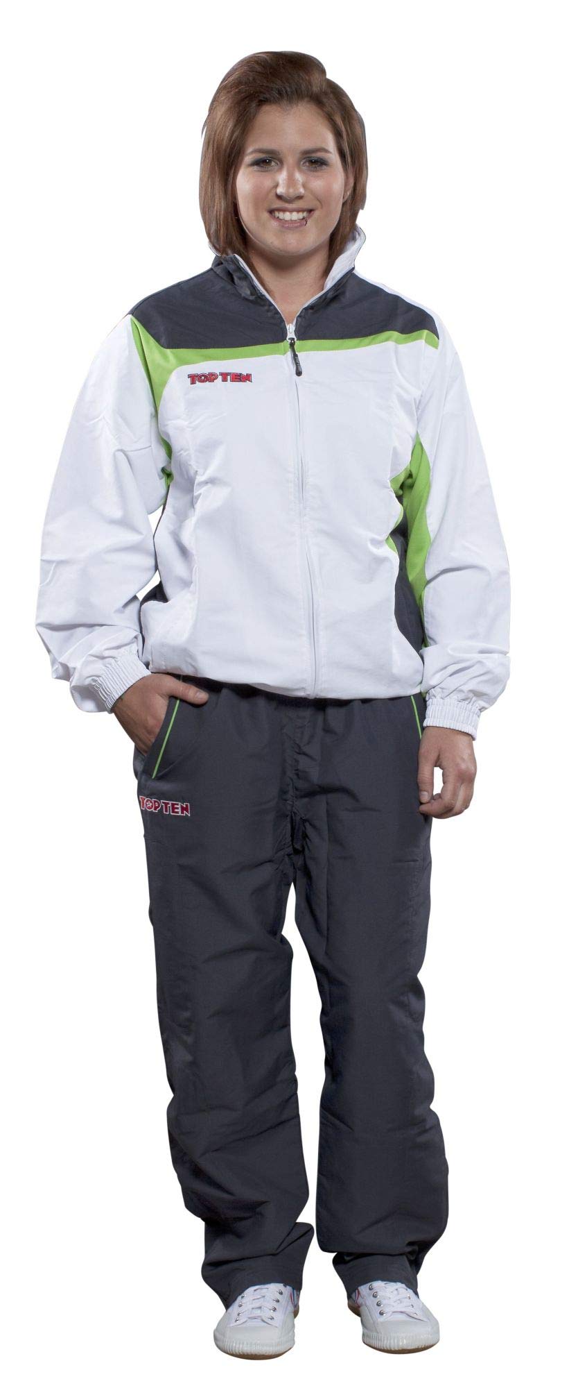 TOP TEN Trainingsanzug „Premium Class“ mit schwarzer Hose L Weiss - Gruen, L Weiss - Gruen