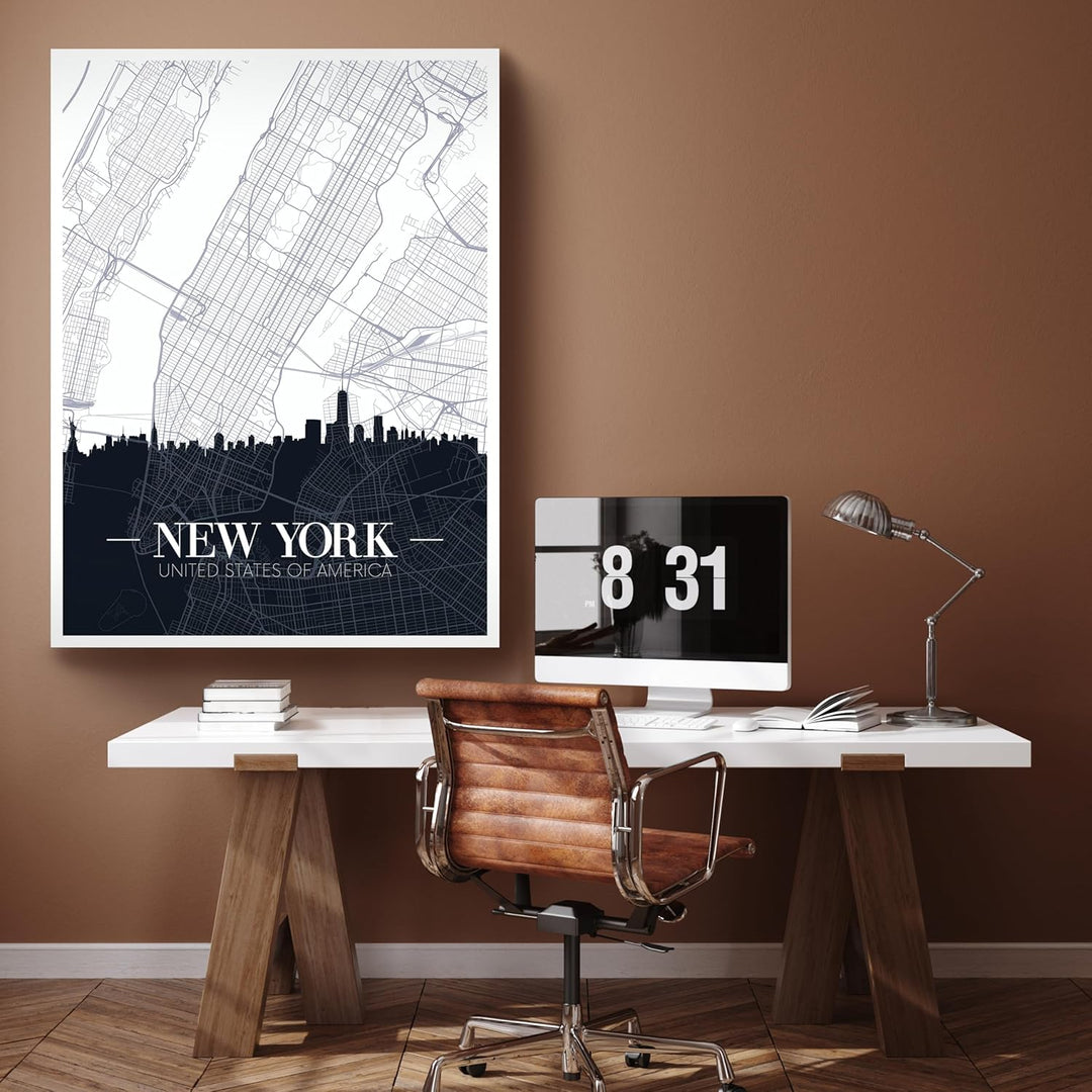 wandmotiv24 Leinwandbild Stadt Karte, Hochformat, New York City, USA, NYC, Amerika, Stadtplan M0448