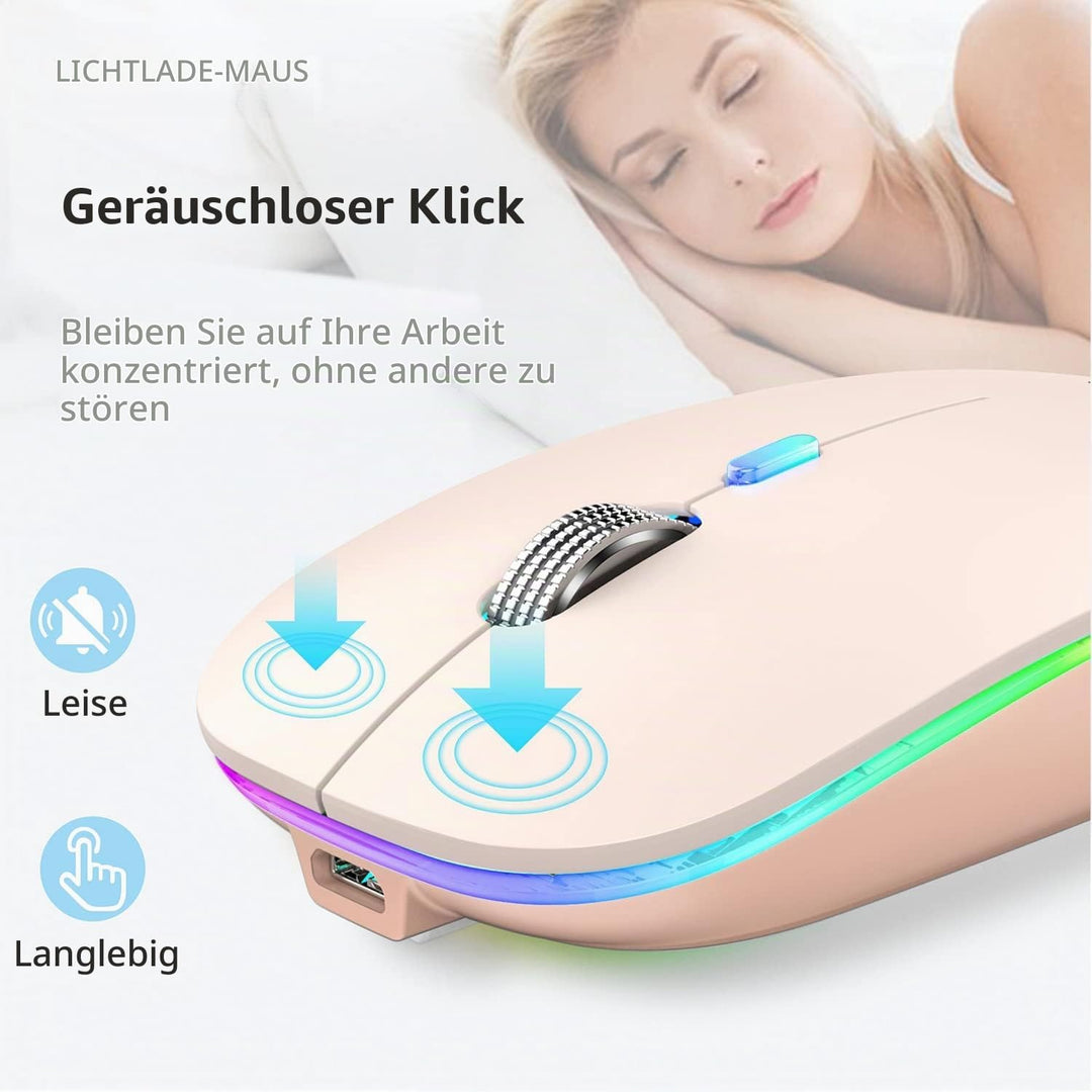 Uiosmuph G12 Maus Kabellos, 2.4G LED Leise Funkmaus Wiederaufladbar Wireless Mousemit Nano-USB-Empfä
