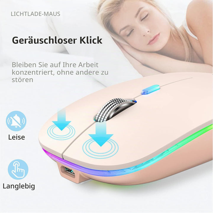 Uiosmuph G12 Maus Kabellos, 2.4G LED Leise Funkmaus Wiederaufladbar Wireless Mousemit Nano-USB-Empfä