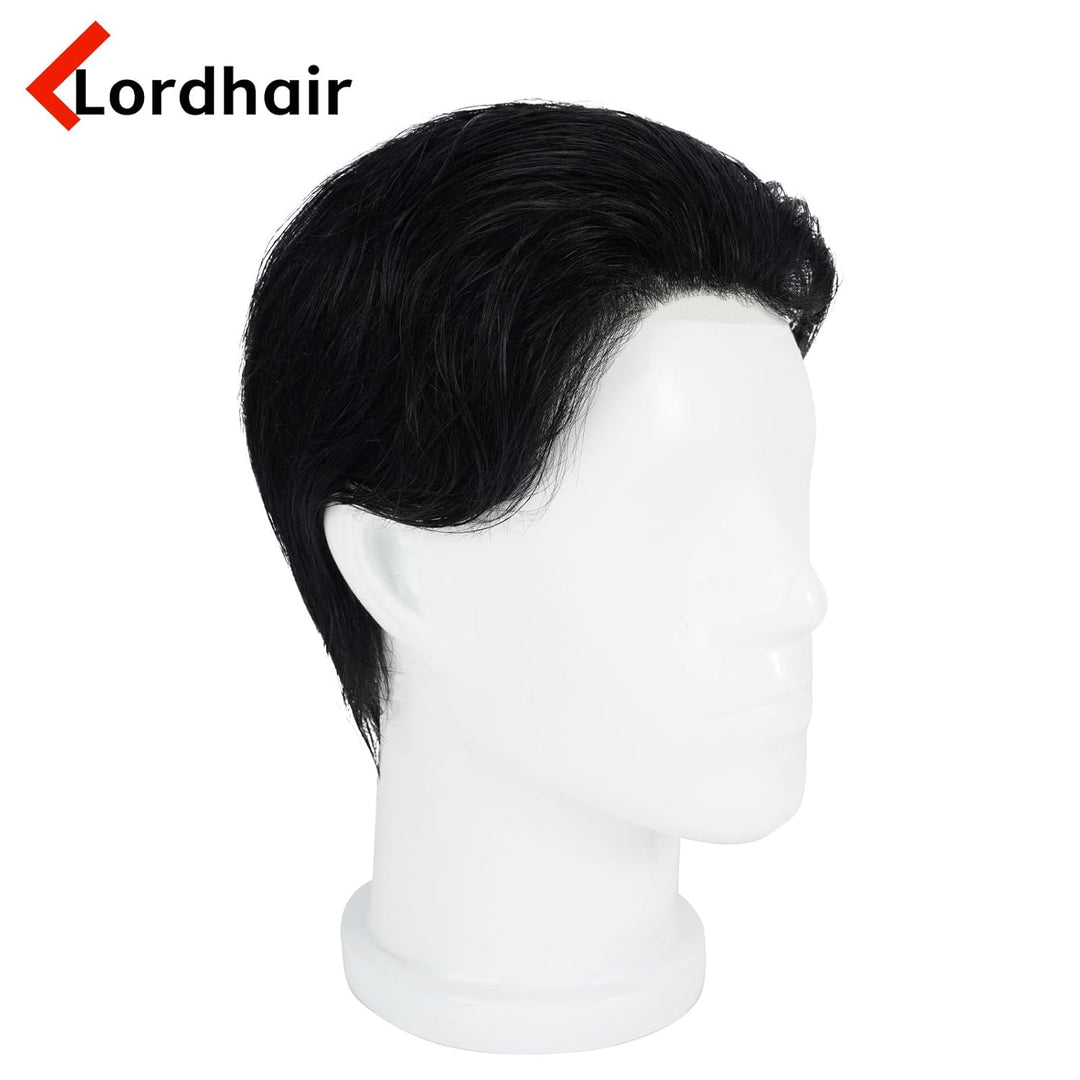 Lordhair Perücke für Herren, Toupet Herren aus natürlichem Echthaar, 0,08 mm vorn, 1/2 Zoll, V-loope