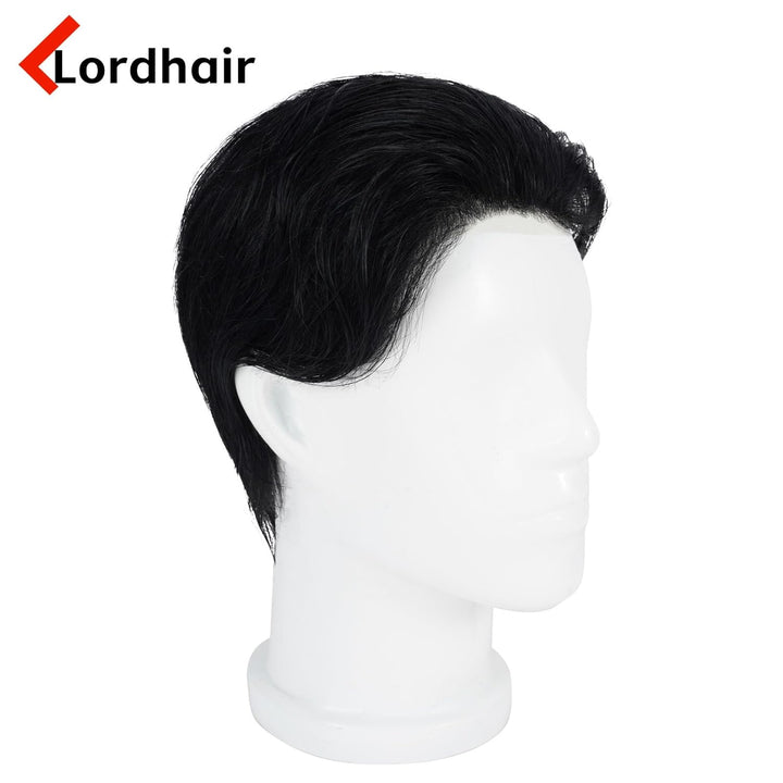 Lordhair Perücke für Herren, Toupet Herren aus natürlichem Echthaar, 0,08 mm vorn, 1/2 Zoll, V-loope