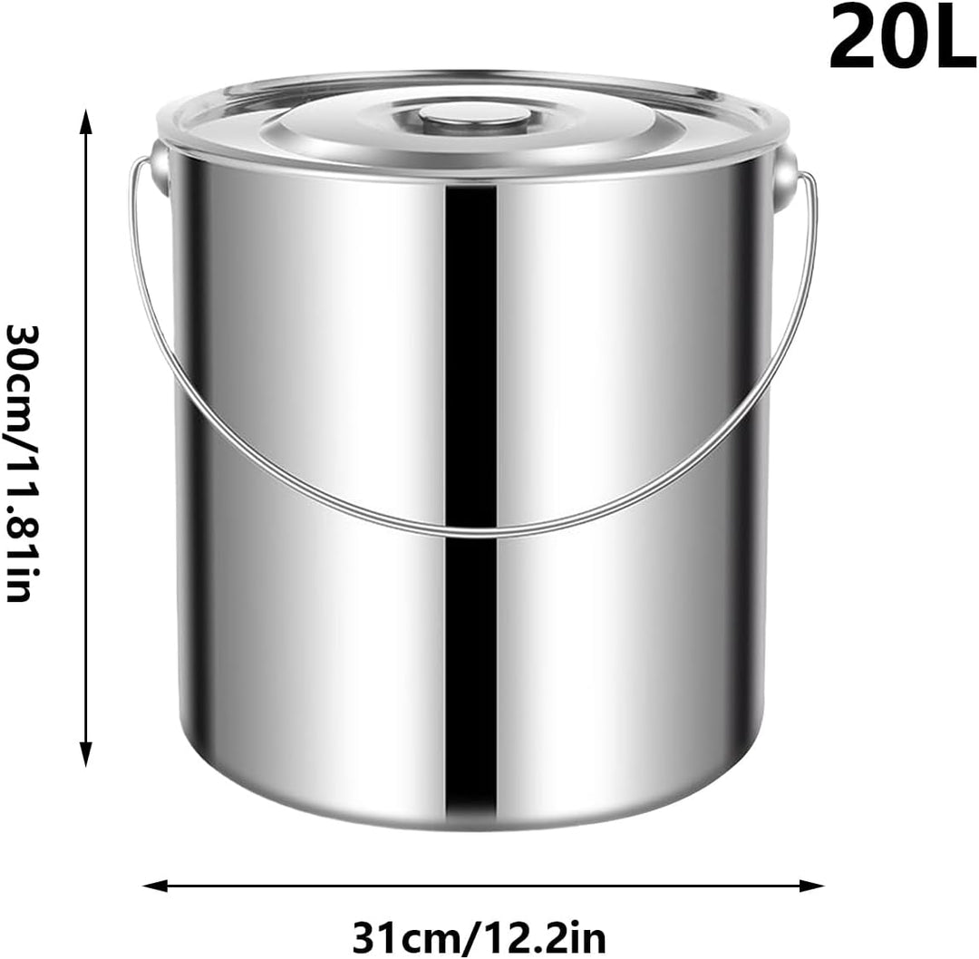 Stahleimer | Edelstahl mit Deckel | Robuster Metalleimer | Wassereimer | für Reis, Mehl, Müsli, Katz