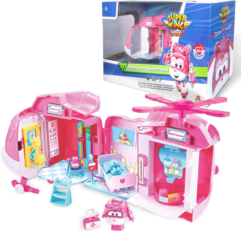 Super Wings EU770840 - Dizzy Rescue Helicopter Playset, ca. 18 cm grosse verwandelbare Spiel-Figur m
