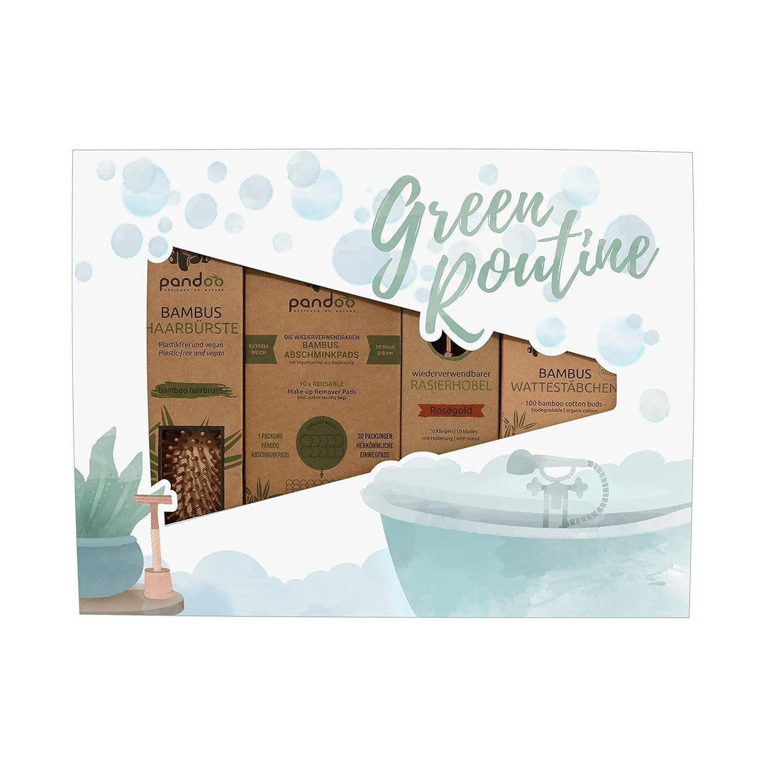 pandoo Bad-Set "Green Routine" | plastikfreies & nachhaltiges Geschenk-Set | Haarbürste, waschbare A