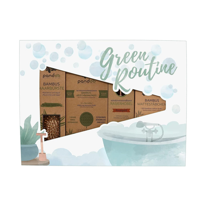 pandoo Bad-Set "Green Routine" | plastikfreies & nachhaltiges Geschenk-Set | Haarbürste, waschbare A
