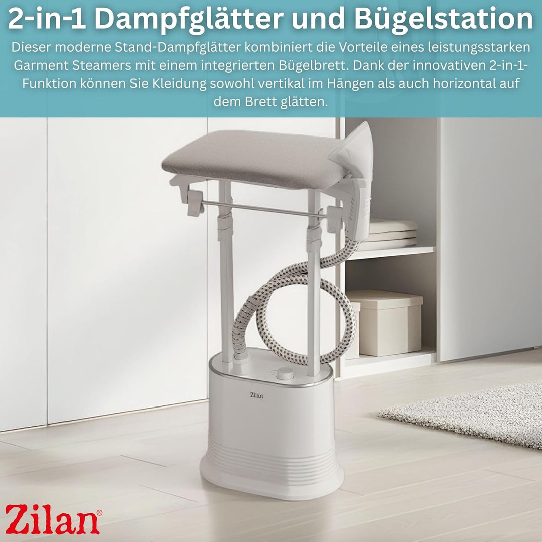 Zilan 2-in-1 Stand Dampfglätter mit Bügelbrett, 2000W Dampfbügelstation & Dampfbürste 30 Sekunden Sc