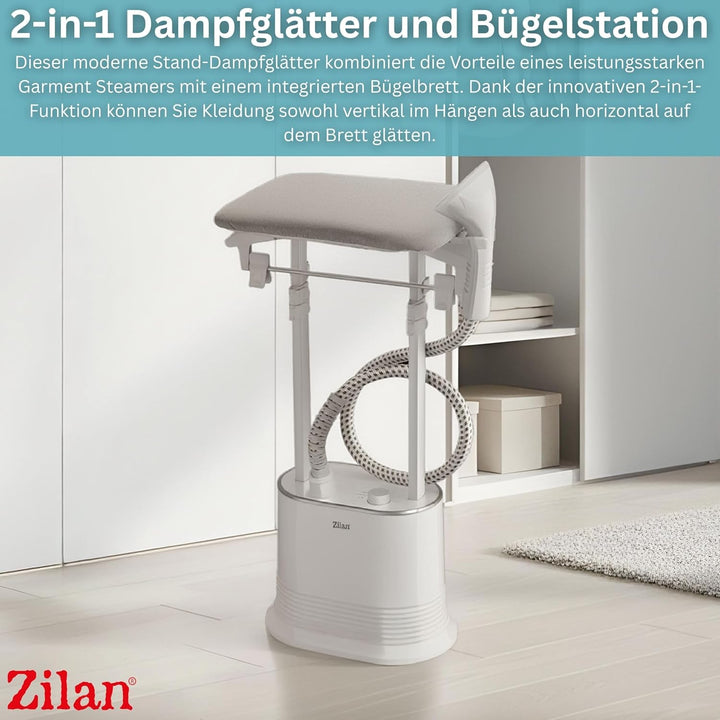 Zilan 2-in-1 Stand Dampfglätter mit Bügelbrett, 2000W Dampfbügelstation & Dampfbürste 30 Sekunden Sc