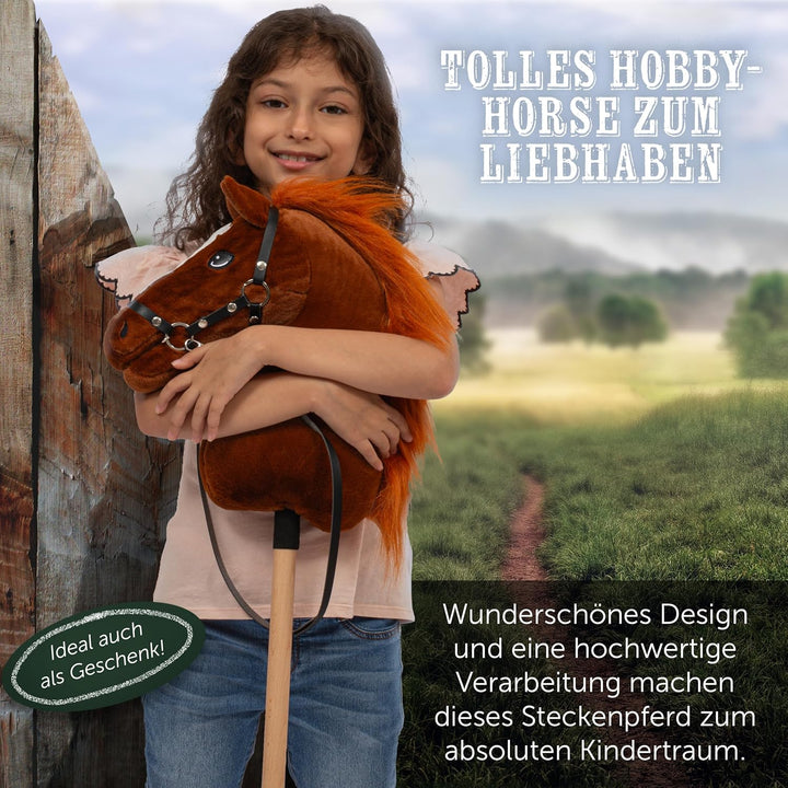 Pink Papaya Hobby Horse Merle, mit Halfter und Trense, Steckenpferd fürs Hobby Horsing, Pferd zum Re